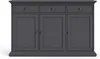A dark gray sideboard with three doors and three drawers, shown from the front on a white background. Produktbild-Vorschau