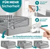 A bed with a safety rail installed, showing instructions on how to operate it. Produktbild-Vorschau