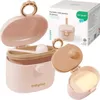 A collage of a portable milk powder dispenser and its packaging. Produktbild-Vorschau