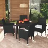 5-tlg. Garten-Essgruppe mit Kissen Poly Rattan Schwarz Produktbild-Vorschau 2