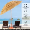 A beach scene with a straw umbrella and lounge chairs, featuring marketing text and icons on the right side. Náhled obrázku produktu