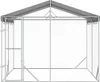 A front view of an outdoor dog kennel with a roof, made of galvanized steel. Voir les images du produit