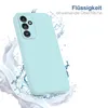 A light blue phone case is shown with water splashing around it, suggesting water resistance. Produktbild-Vorschau