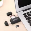 A USB-C card reader with SD and microSD cards plugged in, connected to a laptop. Produktbild-Vorschau