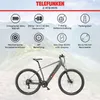 A Telefunken E-MTB M919 electric mountain bike is shown with various feature icons and text descriptions. Produktbild-Vorschau
