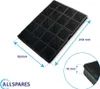 A black charcoal filter with dimensions indicated by blue lines and text. Voir les images du produit