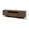A long, low TV stand with multiple compartments and drawers, shown from a slightly elevated side angle with dimensions indicated. Produktbild-Vorschau