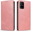 A pink flip cover phone case for a Samsung Galaxy A71 is shown from two angles. Produktbild-Vorschau