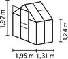A line drawing diagram of a greenhouse with dimensions indicated. Produktbild-Vorschau