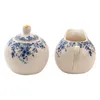Clayre & Eef Milch und Zucker-Set Blau Porzellan Blumen Produktbild-Vorschau 4