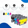 A marketing image showing four ink cartridges with icons and text highlighting product features. Produktbild-Vorschau