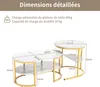 Detailed dimensions of a set of nesting coffee tables with a marble-like top and gold frame. Produktbild-Vorschau