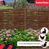 A woven willow fence bordering a flower bed with hydrangeas, with icons indicating animal exclusion. Anteprima dell’immagine prodotto