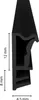 A cross-section of a black rubber sealing profile with dimensions indicated. Produktbild-Vorschau