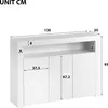 A technical drawing of a white sideboard with dimensions indicated. Anteprima dell’immagine prodotto