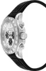 A side view of a men's chronograph watch with a black rubber strap and a silver case adorned with baguette-cut crystals on the bezel. Produktbild-Vorschau