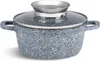 A speckled gray pot with a glass lid and a silver insert on top. Produktbild-Vorschau