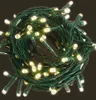 A close-up view of a tangled string of warm white LED lights with green wire. Produktbild-Vorschau