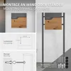 Collage showing a mailbox mounted on a wall and on a stand, with diagrams for dimensions and mounting. Produktbild-Vorschau