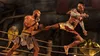 Two men engaged in a martial arts fight within a ring, with decorative cobra statues in the background. Náhled obrázku produktu
