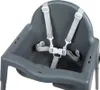 A close-up view of a dark grey high chair with a grey safety harness. Produktbild-Vorschau
