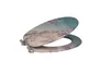 A toilet seat with a cherry blossom pattern, shown from a slightly elevated side angle against a white background. Produktbild-Vorschau