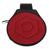 A round, red seat cushion with a black border and a black strap at the top. Náhled obrázku produktu