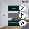 A marketing image showcasing a black door handle set with descriptive text and close-up product shots. Podgląd zdjęcia produktu