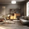 A cozy living room with a sofa, bookshelf, and guitar. Produktbild-Vorschau