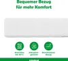 A white mattress cover with icons and text describing its features. Produktbild-Vorschau
