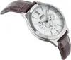 A close-up, angled view of a Casio watch with a white face and a brown leather strap, set against a white background. Produktbild-Vorschau