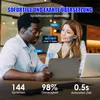 Two people are using translation earbuds in a modern office setting. Produktbild-Vorschau