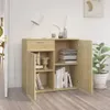 A wooden sideboard with drawers and shelves, filled with books and decorative items, placed in a room. Voir les images du produit