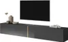 A modern, wall-mounted TV stand with a sleek black finish and a subtle gold accent line. Voir les images du produit