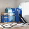 Design Etagenbett mit Rutsche und Gardinen Blau 80x200 cm, Produktbild-Vorschau 2
