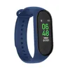 A blue fitness tracker with a black screen displaying the time and date. Produktbild-Vorschau