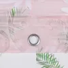 A close-up of a pink sheer curtain with a leaf pattern and a metal grommet. Produktbild-Vorschau