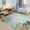 A child's bedroom with a rug depicting a city street scene. Produktbild-Vorschau