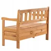 A wooden garden bench with a storage compartment, shown from a side view against a white background. Náhled obrázku produktu