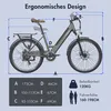 A diagram of an electric bicycle with dimensions and specifications. Produktbild-Vorschau