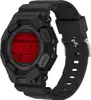 A black Casio G-Shock watch with a red digital display, shown from a diagonal front-facing angle. Produktbild-Vorschau