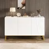 A white sideboard with a geometric pattern and a gold metal frame is displayed in a room with wood-paneled walls and a rug. Anteprima dell’immagine prodotto