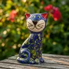 Dekofigur Katze aus Keramik blau - Keramikfigur Tierfigur Produktbild-Vorschau 3