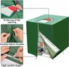 Collage of images showing a green cover for a 1000L IBC tank, with close-ups of features like the opening, fabric handles, and zipper. Produktbild-Vorschau