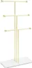 A jewelry stand with three horizontal bars for hanging jewelry, on a white rectangular base. Voir les images du produit