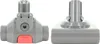 Two views of a gray vacuum cleaner attachment with a red button on a white background. Voir les images du produit
