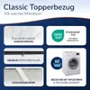 Collage of images showing features of a topper cover. Produktbild-Vorschau