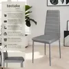 A gray dining chair is shown in a room setting with a plant and artwork in the background. A panel on the left details the chair's features. Produktbild-Vorschau
