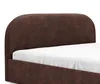 A close-up view of the headboard and side of a brown upholstered bed frame with a white sheet. Náhľad obrázku produktu