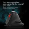A black vertical mouse with red accents is shown against a dark, textured background. Text describing the product's features is overlaid on the image. Produktbild-Vorschau
